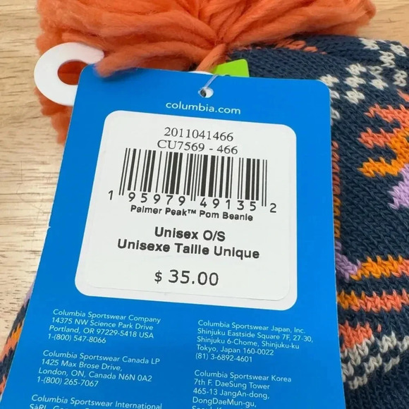 Columbia‎ Unisex Palmer Peak Pom Lined Beanie - Blue & Orange Outdoor Winter Hat - Picture 3 of 4